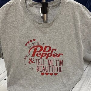 Hanes Gray Short Sleeve Tee with Red Print (Dr Pepper)